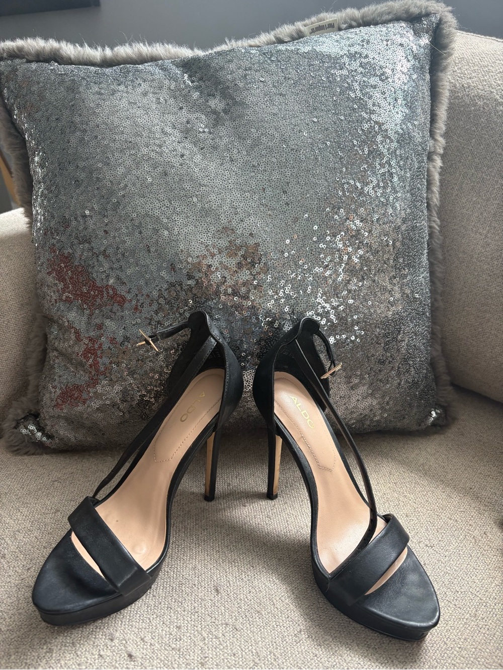 Aldo Black Suede Ankle-Strap Stiletto Sandals